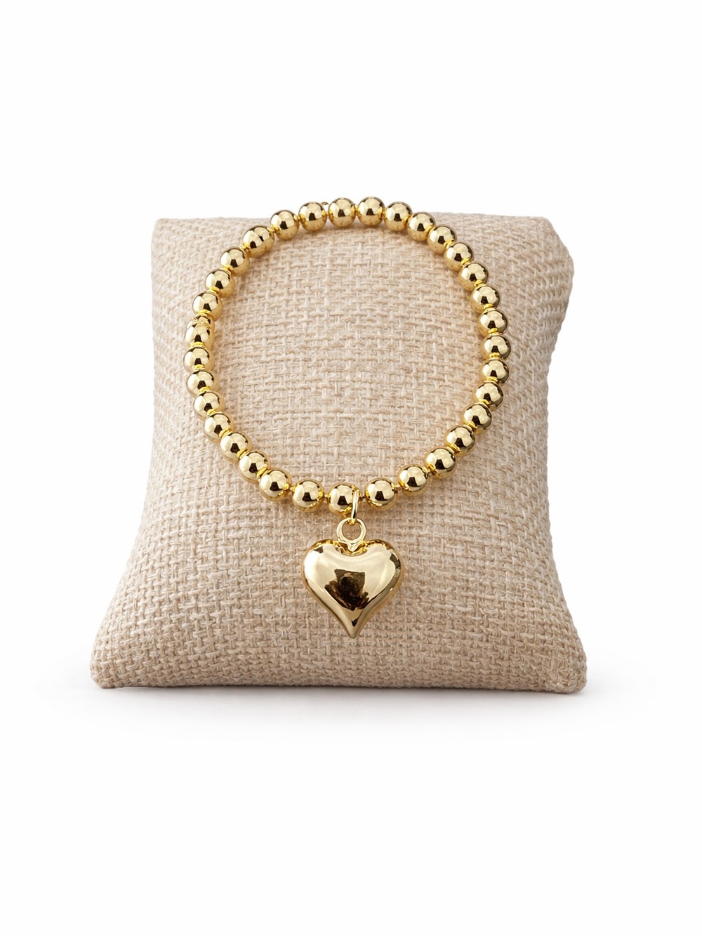 Gold Heart Charm Bead Bracelet – Women's Jewelry